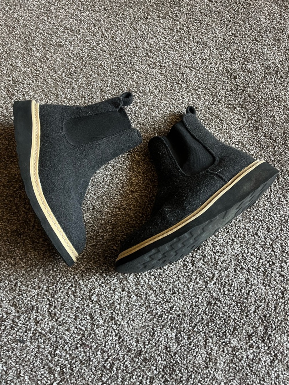 Black Slip-On Booties - Wool Like Fabric